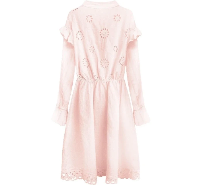 Bavlněné dámské šaty v pudrově růžové barvě s výšivkou model 7274552 - MADE IN ITALY Bavlněné dámské šaty v pudrově růžové barvě s výšivkou model 7274552 - MADE IN ITALY