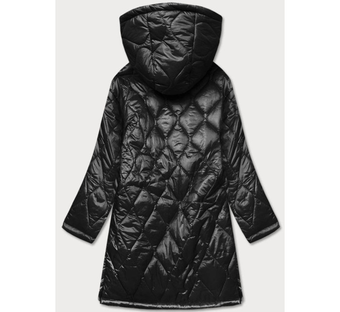 Čierna prešívaná dámska oversize bunda s kapucňou (AG5-010)
