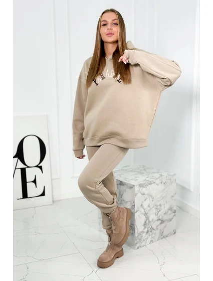 Bavlněná souprava s vyšívaným nápisem Paradise světle béžová Bavlněná souprava s vyšívaným nápisem Paradise světle béžová