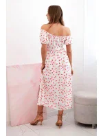 Dámske maxi šaty s kvetmi a lopatkami biele