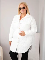 Dámska prešívaná bunda vo veľkosti Plus Size s golierom a vreckami, biela