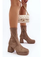 Dámské kotníkové boty na masivním podpatku a platformě tmavě béžové model 21642180 - Boto
