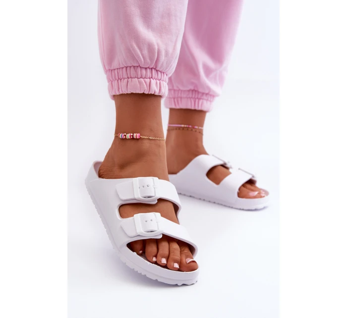 Damskie Piankowe Klapki Z Klamrami Białe Luciene