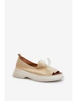 model 21665386 Kožené Dámské Sandály S Mašlí Světle Béžové - Zazoo