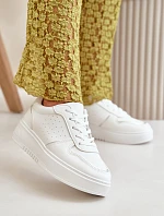 Sneakersy Damskie Na Platformie Z Ozdobnym Sznurowaniem Białe Mistra