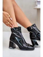 Lakierowane Botki Na Słupku Ocieplane Z Ozdobą D&A MR880-021 Czarne