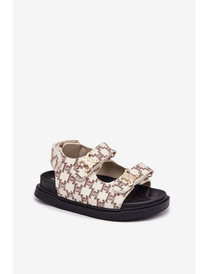 Detské sandále na suchý zips so zlatými detailmi Beige Cavina