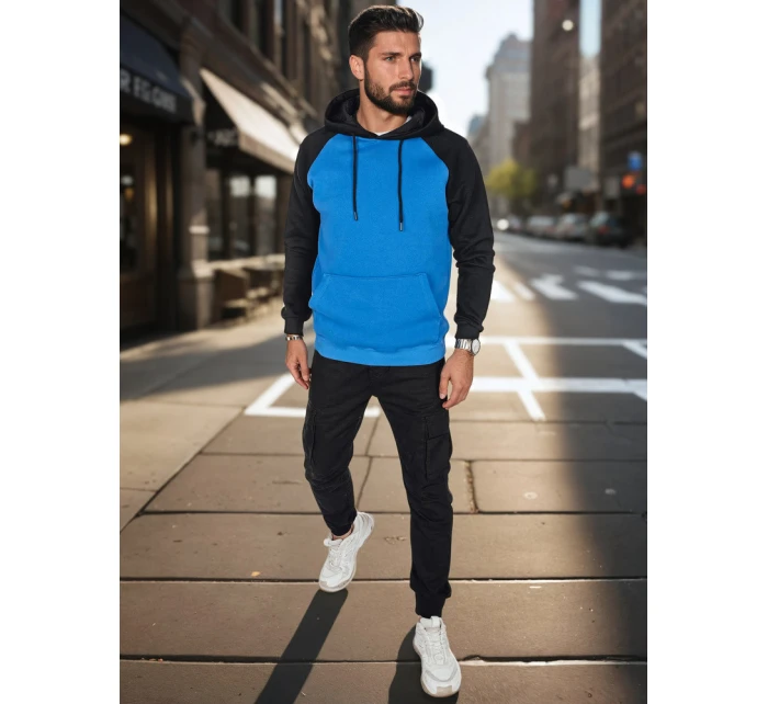 Pánska základná mikina s kapucňou modrá FashionStreet BX5893