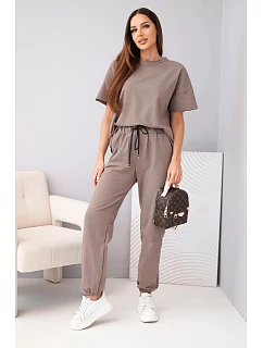 Dámska bavlnená súprava, blúzka s krátkym rukávom a tepláky fango