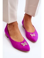 Zazoo 2887 Zamszowe Baleriny Z Ozdobnym Motylem Fuksja