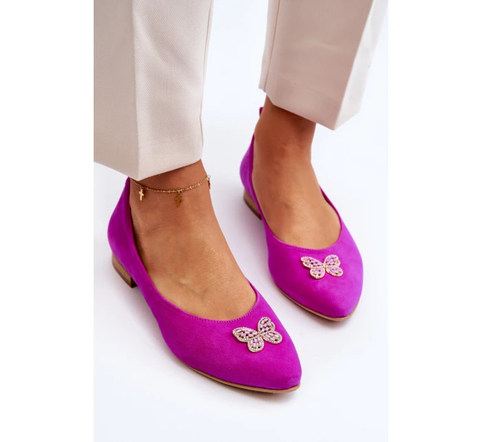 Zazoo 2887 Zamszowe Baleriny Z Ozdobnym Motylem Fuksja