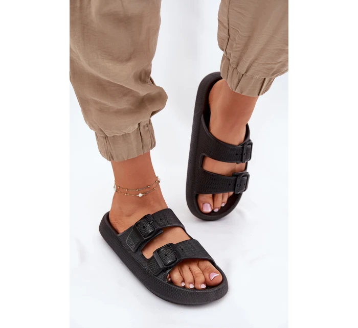 Klapki Damskie Na Platformie Z Klamrami Czarne Nitiana Klapki Damskie Na Platformie Z Klamrami Czarne Nitiana