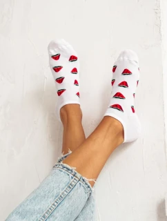 Skarpetki Stopki Damskie Arbuzy Białe