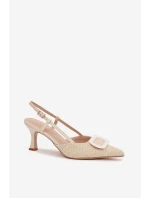 Dámské sandály na podpatku s ozdobným Béžové model 22027997 - Boto