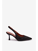 Dámské sandály na jehlovém podpatku z imitace semiše Černé model 22107100 - Boto