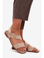 Dámské sandály na ploché podrážce Béžové se zlatou sponou model 22125649 - Boto
