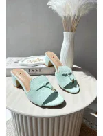 Dámske papuče s vysokým podpätkom z eko semišu, mätová Yemenna