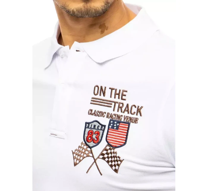 FashionStreet biele vyšívané polo tričko PX0452 FashionStreet biele vyšívané polo tričko PX0452