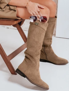 Dámské semišové kozačky na nízkém podpatku béžové Dstreet model 21992256 - FashionStreet