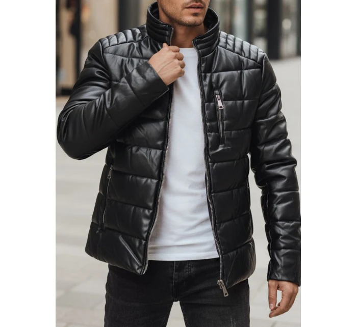 Pánska zateplená kožená bunda čierna FashionStreet TX5115