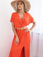 Dlhé šaty s ozdobným pásom tmavo oranžové