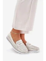 Mokasyny Damskie Z Eko Skóry Srebrne Bralithia