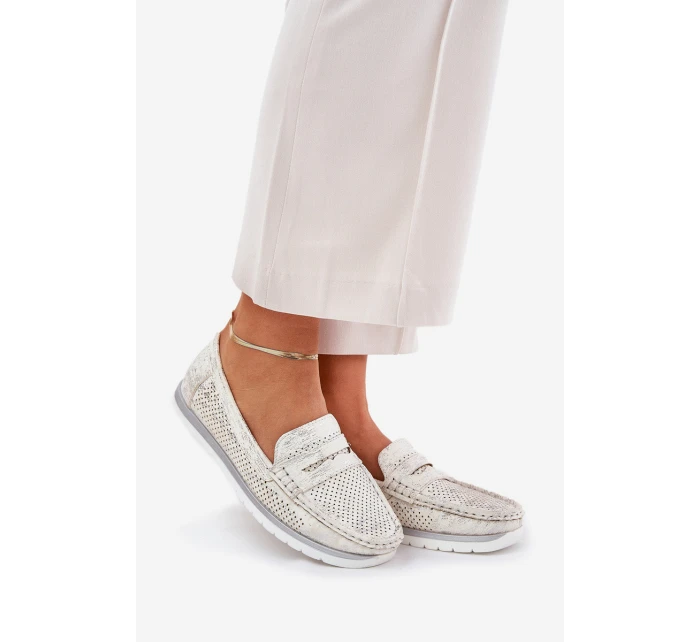 Mokasyny Damskie Z Eko Skóry Srebrne Bralithia