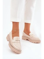 Mokasyny Damskie Eko Skórzane Z Cyrkoniami Beżowe Wilamla