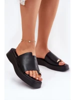 Klapki Damskie Na Platformie Z Ozdobnym Detalem Czarne Linosea