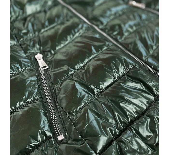 Zelená dámska vesta s kontrastnou podšívkou (B9549)