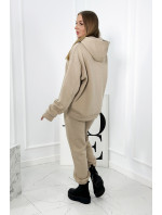 Izolovaná bavlnená súprava, mikina s vyšívacími + nohavicami béžový