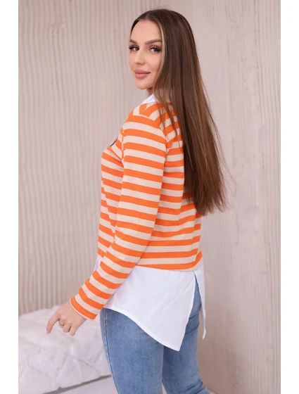 Pruhovaná bavlnená blúzka s golierom oranžová+béžová Pruhovaná bavlnená blúzka s golierom oranžová+béžová