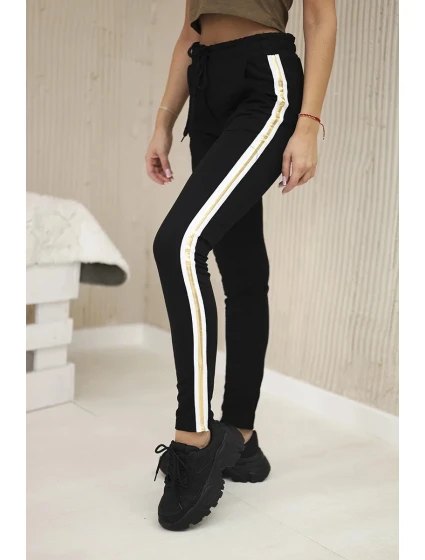 Bavlnené nohavice so zlatým pruhom čierne