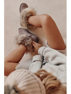 Damskie Zamszowe Śniegowce Z Futerkiem Szare Alexa