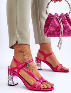 Lakierowane Sandałki Na Ozdobnym Słupku D&A CR-232 Fuksja