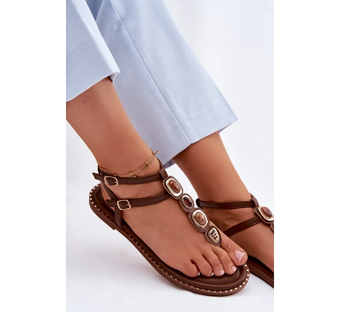 Dámské žabky s ozdobami Hnědé Dorena