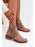 Dámské perforované kotníkové boty model 22102058 Béžové - S.Barski