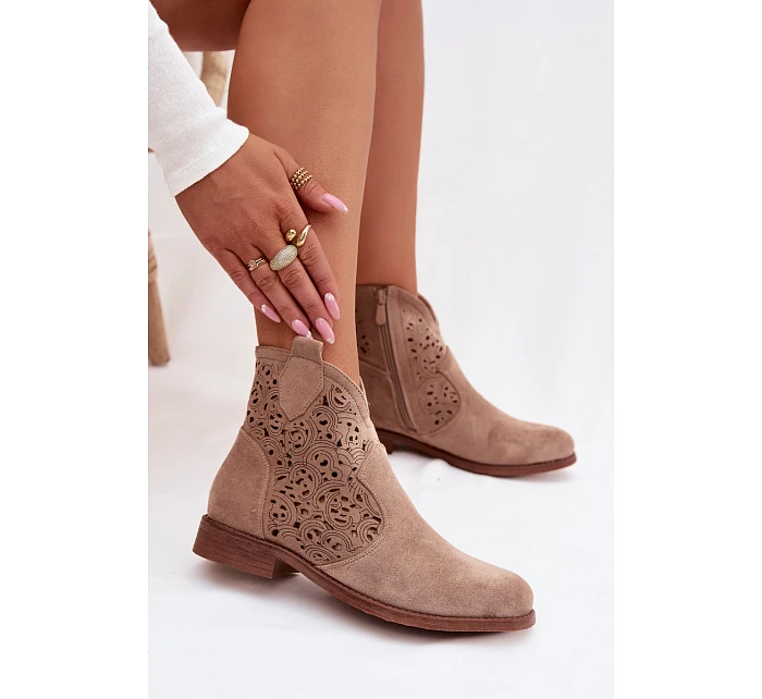 Dámské perforované kotníkové boty model 22102058 Béžové - S.Barski