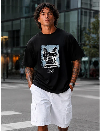 Tshirt męski oversize z nadrukiem bawełniany czarny model 22216039 - FashionStreet