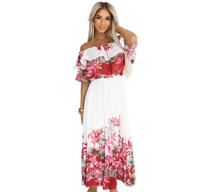 Dlouhé letní španělské šaty s červeným květinovým model 21176213 - numoco basic Dlouhé letní španělské šaty s červeným květinovým model 21176213 - numoco basic