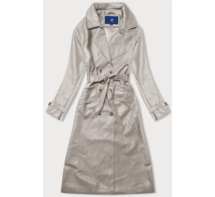 Béžový dvojradový klasický dámsky kabát z ekologickej kože AnnGissy (AG6-30) Béžový dvojradový klasický dámsky kabát z ekologickej kože AnnGissy (AG6-30)