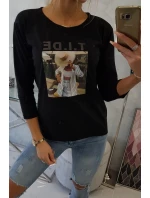 Blúzka s potlačou Tide čierna
