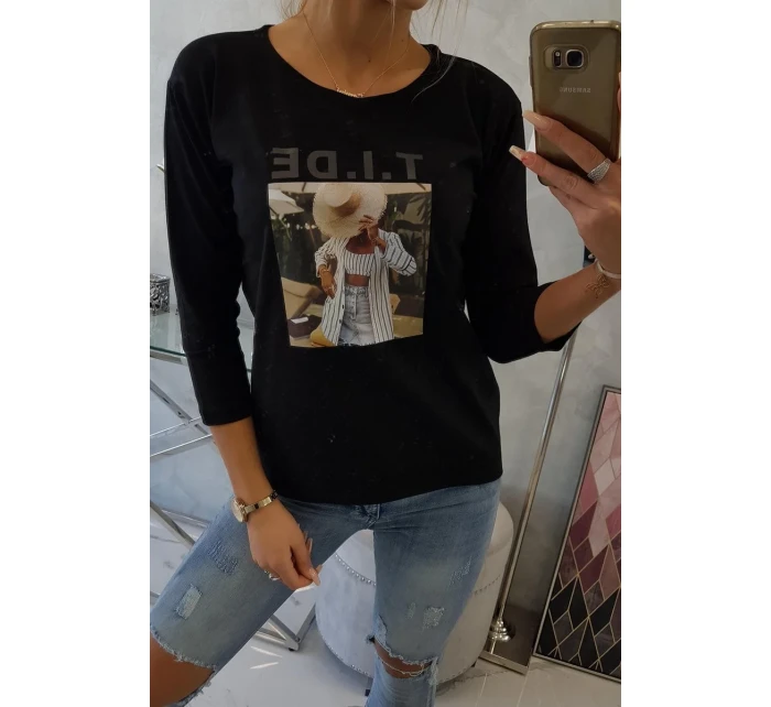 Blúzka s potlačou Tide čierna