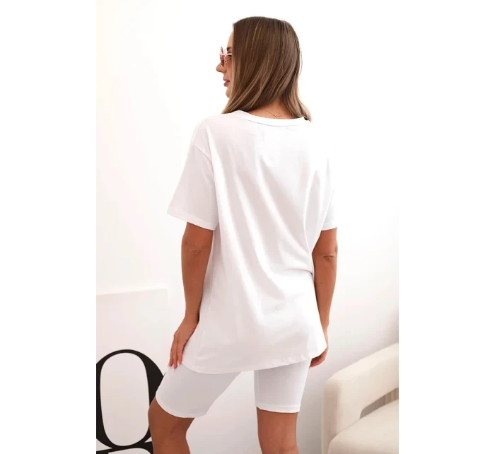 Dámsky bavlnený set s krátkym rukávom a šortkami biely Dámsky bavlnený set s krátkym rukávom a šortkami biely