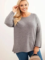 Dámsky plus size sveter s lodičkovým výstrihom sivý