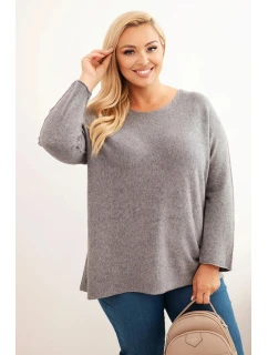 Dámský svetr plus size s lodičkovým výstřihem šedý