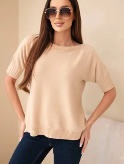 Dámsky viskózový sveter s krátkym rukávom svetlej ťavej farby