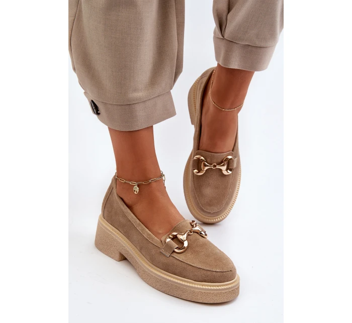 model 21652511 Semišové Dámské Mokasíny S Ozdobou Beige - Zazoo