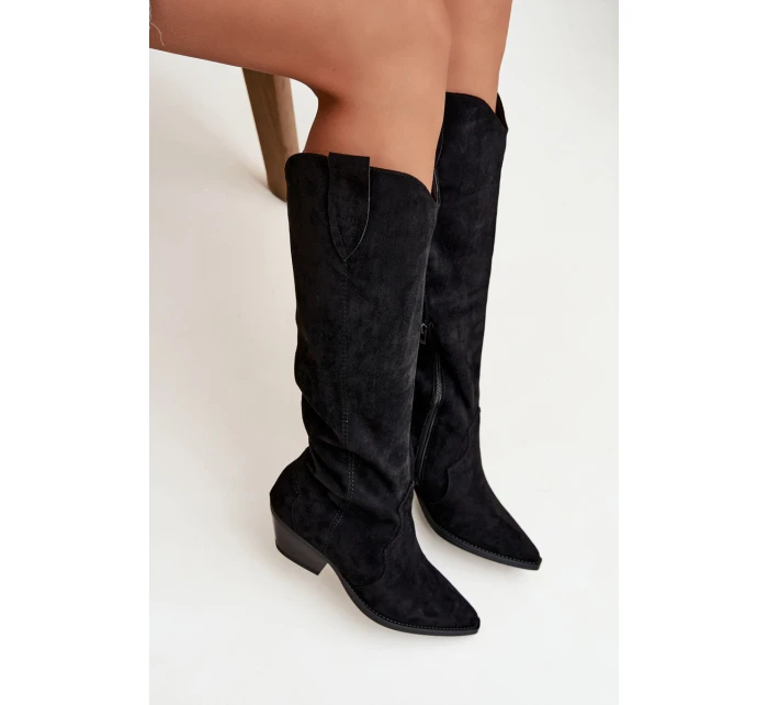 Ocieplane Kozaki Kowbojki Na Obcasie Z Eko Zamszu Czarne Jovianne Ocieplane Kozaki Kowbojki Na Obcasie Z Eko Zamszu Czarne Jovianne