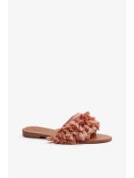 Dámske ploché papuče s strapcami, špinavoružové Rialle